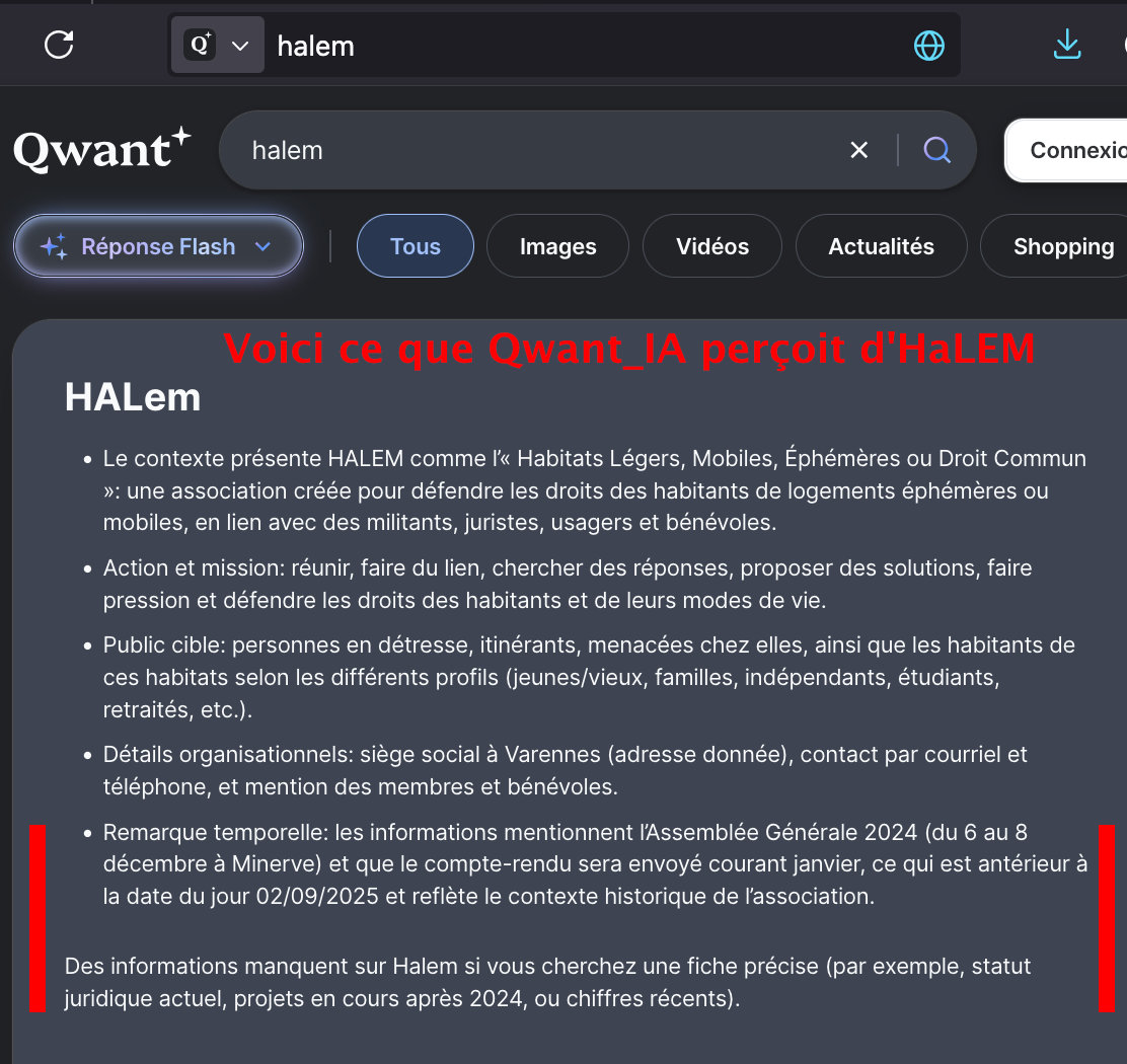 Résultats de recherche Qwant pour les documents administratifs légaux d'HaLEM montrant qu'aucun compte-rendu de conseil d'administration ni procès-verbal d'assemblée générale n'est trouvable en ligne depuis 2024